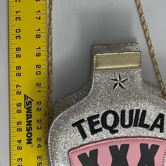 Crossbody Novelty Tequila Sparkly Silver Bag Purse Zip Close Crossbody - Picture 12 of 16